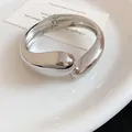 Chunky irregular silver plated bangle with polished mirror finish - Irregular Curved Shape (79#) / Silver