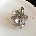 Stylish exaggerated silver flower cuff bracelet featuring unique hammered texture - Flower Embossed Style (74#) / Silver