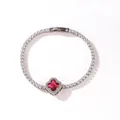 Silver tennis bracelet with pink four-leaf clover charm and cubic zirconia stones - Platinum Green Zirconia