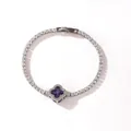 Korean style silver plated four-leaf clover bracelet featuring a vibrant purple stone center - White Gold Purple Zirconia