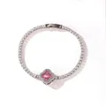 Silver-toned tennis bracelet featuring a pink four-leaf clover gemstone centerpiece. - Silver Pink Zirconia