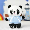 Adorable sitting panda plush toy wearing a soft light blue hoodie with white drawstrings - Bead Chain Pendant / 15cm Height / Sky Blue Sweatshirt