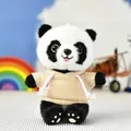 Adorable panda plush doll wearing a stylish beige mini hoodie with white drawstrings - Bead Chain Pendant / 15cm Height / Light Brown Hoodie