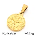 Vintage round 18K gold plated pendant featuring flying bird engraving and latin text - Peace Dove Relief Style (KP119064-Z) / Gold