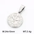Silver stainless steel dove embossed pendant necklace, size 24x15mm, 2.4g weight. - Peace Dove Relief Style (KP119065-Z) / Silver