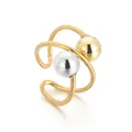 Anello minimalista in acciaio inossidabile con design unico a doppia perla oro e argento - Stile Intrecciato Doppia Perla Oro Argento (KR106005-Z)