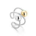 Anello minimalista in acciaio inox con due perle in oro e argento, design moderno - Stile Doppia Perla Contrasto Oro Argento (KR106006-Z)