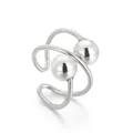 Anello regolabile minimalista in acciaio inossidabile con doppia perla finitura argento - Stile Spirale Doppia Perla Argento (KR106007-Z)