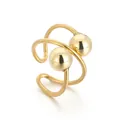 Anello minimalista in acciaio inossidabile con design a doppia sfera dorata - Stile Doppia Perla Dorata Minimalista (KR106008-Z)