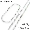 Set collana e bracciale in acciaio inossidabile argento con catena a zip in bambù - Bracciale / 220mm / Color Acciaio