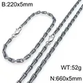 Set collana e bracciale in acciaio inossidabile grigio scuro con maglie a zip - Bracciale / 220mm / Nero Opaco