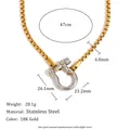 Collana in acciaio inossidabile oro 18 carati con ciondolo a U argento e misure - Collana con Fibbia a Ferro di Cavallo (N3386_D1)