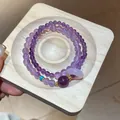Feminine double-strand purple amethyst bead bracelet with lavender jade ring detail - Amethyst Gift Box Bracelet (54#) / Purple