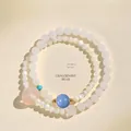 White chalcedony beaded bracelet set with gold accents and colorful charm pendants - White Chalcedony Gift Box Bracelet (55#) / White