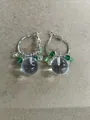 Elegant forest style crystal bead hoop earrings with clear round pendants for women - Iron Style / Silver-Green-Pink