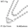 Collana a doppio strato in acciaio inox con catena a sfere e cuore magnetico - 11g - Stile Catena a Sfere (KN301136-Z) / 46cm / Argento