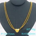 Collana a doppio strato in acciaio inossidabile dorato con chiusura magnetica a cuore - Stile Doppia Catena a O (KN301141-Z)