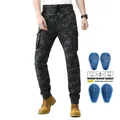 Pantaloni cargo da moto uomo mimetici neri con protezioni per le ginocchia rimovibili - XS / Tipo in Silicone / Camouflage