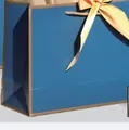 Elegant blue gift bag with golden trim and a yellow silk bow tie for premium packaging - Bowknot Decoration Style / 19x15x7cm / Blue Gold Frame