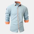 Men's business casual long sleeve shirt in light blue with orange contrast trim - S / Light Blue