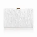 Pearlescent white acrylic clutch bag with marble texture and golden clasp for evening - Pearlescent White