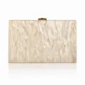 Elegant rectangular acrylic evening clutch with pearlescent marble texture and gold clasp - Apricot