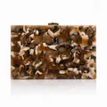 Elegant marble-patterned acrylic evening clutch bag with a vintage gold cylinder clasp - Brown