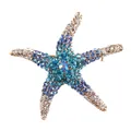 Broche de estrella de mar en aleación dorada con pedrería azul y acabado brillante - Azul