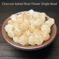 Weiße Bodhi-Samen Rose Perle mit Vintage-Brandecke für DIY-Schmuckherstellung - 9x13mm
