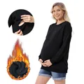 Zwarte zwangerschapstrui met lange mouwen en voedingsfunctie met warme fleece voering - S / Zwart Gevoerd met Fleece