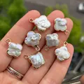 Handmade clover-shaped natural baroque pearl pendant with gold-plated metal edging - No.11 Gold Clover Width 13-14mm