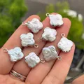 Baroque pearl clover pendant with silver metal frame and natural iridescent luster - No.11 Silver Clover Width 13-14mm
