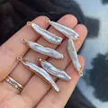Five gold-edged stick-shaped baroque pearls with iridescent luster for DIY jewelry - No.31, Approx 7-10mm