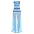Blue striped tube top and matching mesh skirt set for women with sheer overlay - S / Blue