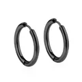 Polished black stainless steel hoop earrings with minimalist unisex round design - 2×14mm / Black