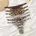6-pack of women's ice silk thongs with animal prints and elegant gold metal ring details - S / High Cut Bikini Style / Multicolor Combo