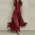 Detail of the high-neck cutout and delicate lace embroidery on a burgundy maxi dress - S / Top And Bottom / Burgundy