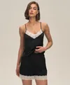 Set pigiama da donna in raso nero con delicati bordi in pizzo bianco e spalline - S