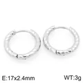 Minimalist stainless steel hoop earrings with rhombus textured pattern in silver finish - Rhombic Silver Fragment Hoop (KE120751-GC) / 17x2.4mm / Silver