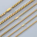 Detailed macro view of various widths of golden stainless steel box chains with magnetic clasps - Bracelet 20cm / 3MM Gold