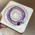 Pulsera de cuentas de amatista de doble capa con toques dorados y dije turquesa decorativo - Pulsera - Morada - Exquisita Caja De Regalo