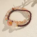 Double-layered beaded bracelet with garnet, agate donut, and golden spacer beads - Bracelet - Brown - Red Exquisite Gift Box