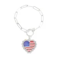 Detail of silver toggle clasp bracelet with heart American flag enamel pendant - Lace Heart Style (N-927) / Silver