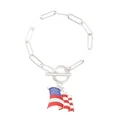 Silver paperclip chain bracelet with red, white, and blue enamel American flag pendant - Waving Flag Style (N-911) / Silver