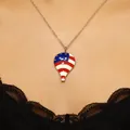 Hot air balloon necklace with American flag enamel pattern and silver chain on model neck - Silver Flag Hot Air Balloon Necklace