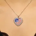Silver necklace with a heart-shaped American flag pendant and decorative lace detail - Silver Hollow Heart Necklace