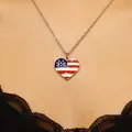 Minimalist heart pendant necklace featuring American flag enamel design and silver chain - Silver Flag Mini Heart Necklace
