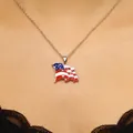 Minimalist necklace featuring a USA flag heart wing pendant with a silver metal chain - Silver Waving Flag Necklace