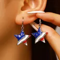 Star-shaped patriotic earrings with red, white, and blue enamel and sparkling rhinestones - Enamel Rhinestone Star Ear Clips