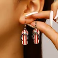 Patriotic red white and blue flip-flop earrings with silver star and rhinestone accent - Flag Element Flip-flop Earrings